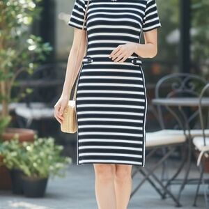 Banana Republic Navy and White Striped Midi Dress